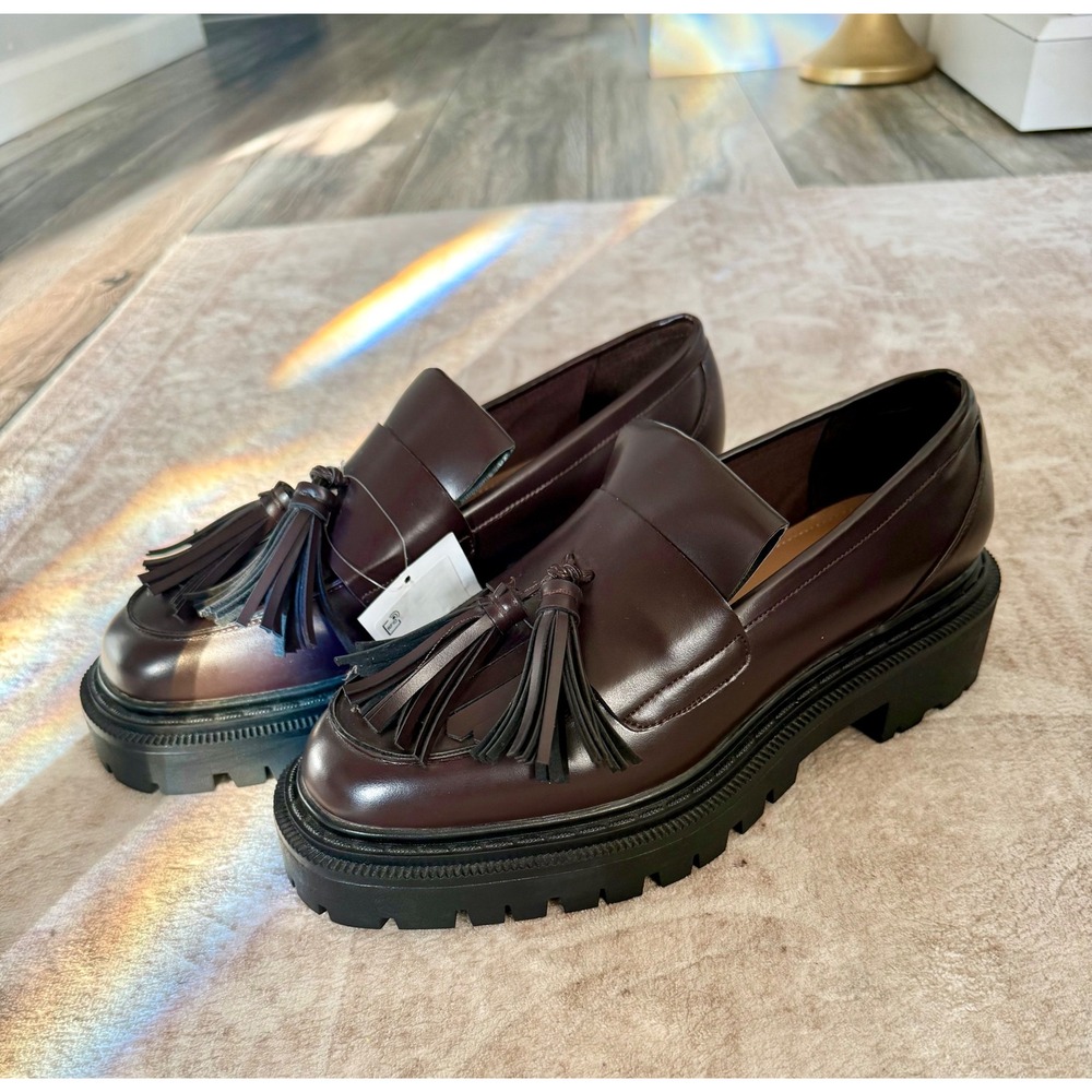 H&M Chunky Tassel Loafers Dark Burgundy Brown Lug Sole Platform Shoes EUR 39